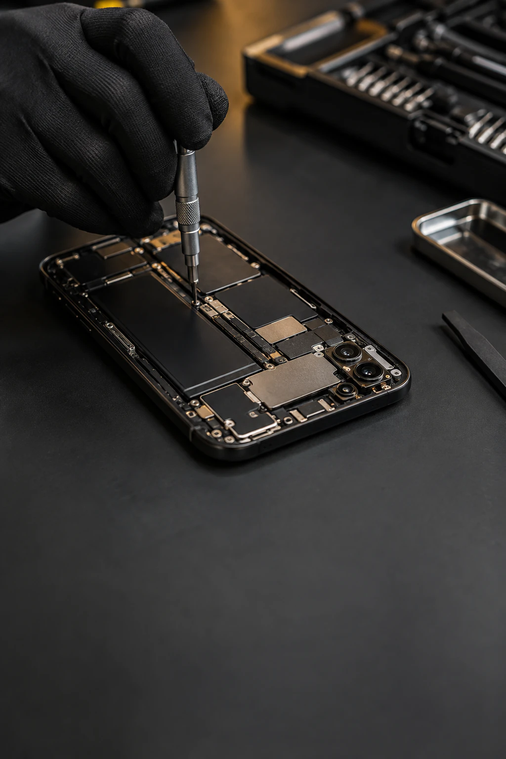 Técnico realizando reparo em um celular
